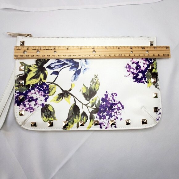 White House Black Market WHBM Floral Studded Wristlet Clutch White Purple Green - Picture 4 of 8
